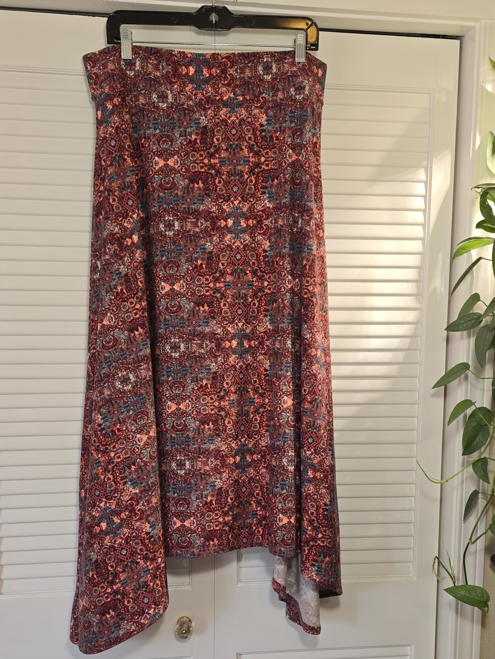 Maurices Red and Blue Asymmetrical Maxi Skirt